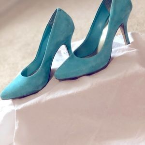 Jessica Simpson aqua blue suede heels.